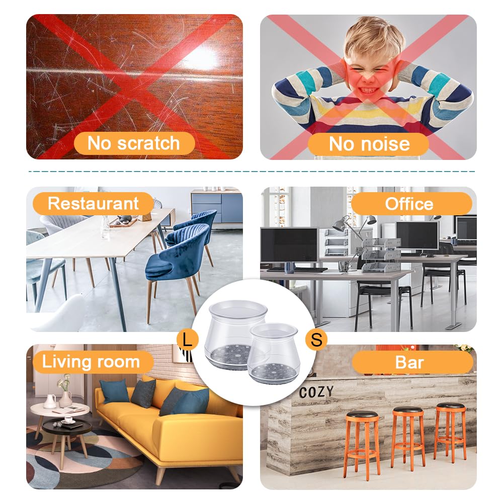 32 Pcs Chair Leg Protectors for Hardwood Floors, Silicone Felt Furniture Leg Cover Pad for Protecting Floors from Scratches and Noise, Smooth Moving, Large(Fit Round Diameter：1-5/16" to 2")