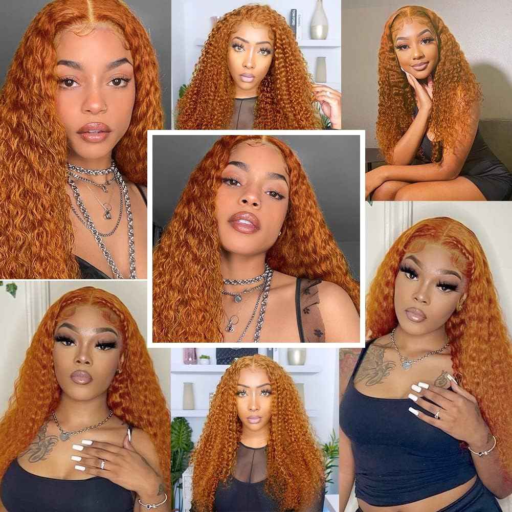 Ginger Wig Human Hair 13x6 Ginger Orange Deep Curly Lace Wig Human Hair Ginger Lace Front Wigs Human hair 200% Density ginger Deep Wave Frontal Wigs For Black Women Pre Plucked With Baby Hair 26 Inch