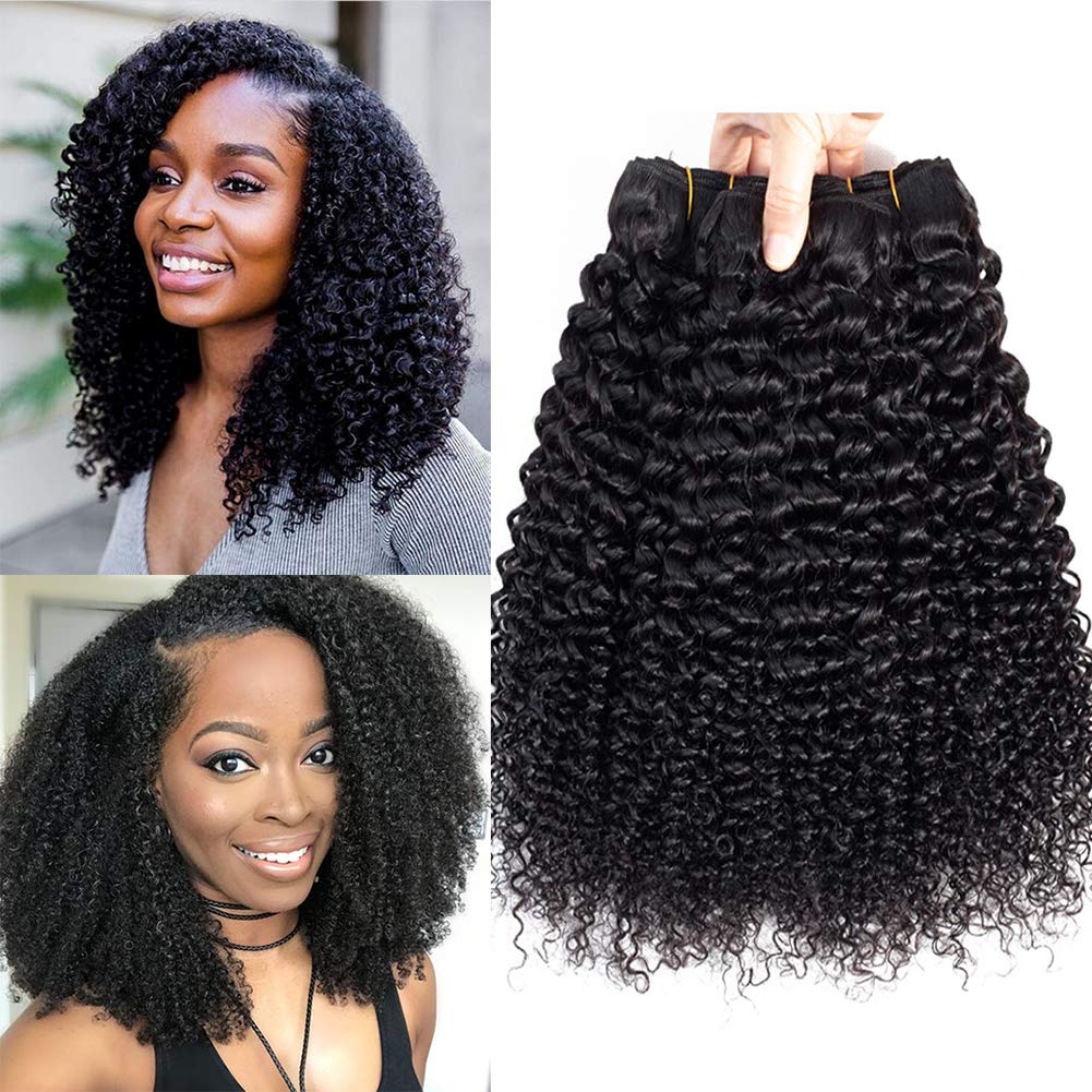 Luxnovolex Curly Bundles Human Hair Brazilian Kinky Curly Virgin Hair 18 inch 3 Bundles 9A Grade Unprocessed Remy Virgin Curly Human Hair Weave Extensions with Natural Black Color