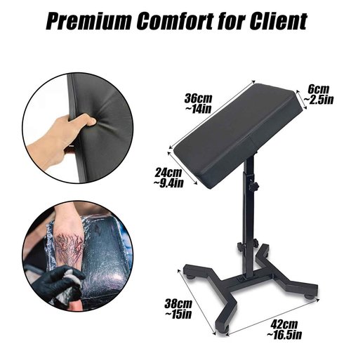 YONGDA Tattoo Arm Rest Stand with 180° Tilt & Height Adjustable (28"-39"), Thickened PU Leather Pad, Four-Corner Non-Slip Base, Foldable & Portable for Tattoo Artist Studio Client