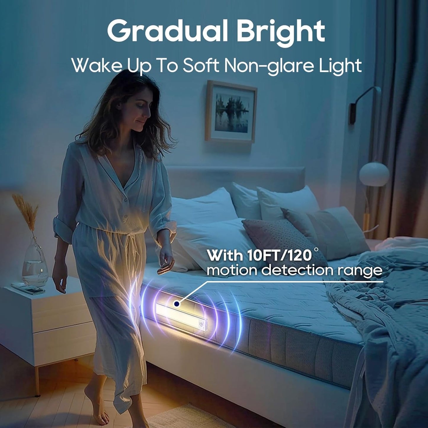 2 Pack Under Cabinet Lighting, 3 Color Temperatures Motion Sensor Light Indoor, LED Rechargeable Cabinet Lights, Stick-On Magnetic Closet Light, Wireless Under Counter Lights for Kitchen, Stair