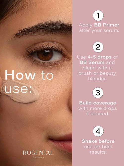 Rosental Organics BB Serum with Squalane & Ginseng – Hydrating Tinted Serum for Face, Anti-Aging Lightweight Skin Tint Moisturizer, Natural Makeup with Glow, Light Coverage Foundation, Medium