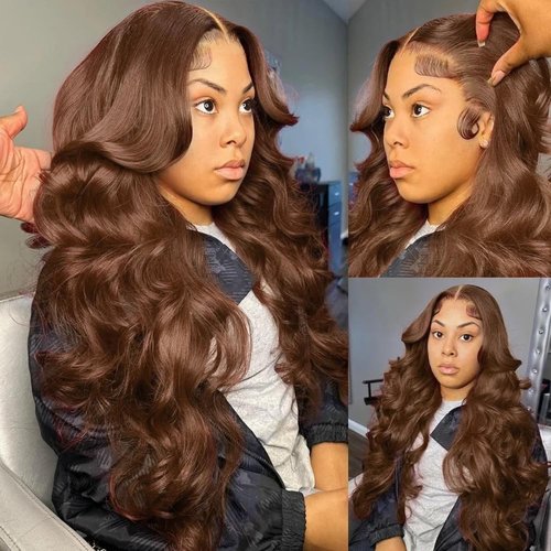 Alielaine Body Wave Chocolate Brown Lace Front Wig 200 Density Hd Lace Front Body Wave Glueless Wigs Human Hair Pre Plucked 4# Colored Wigs 30inch