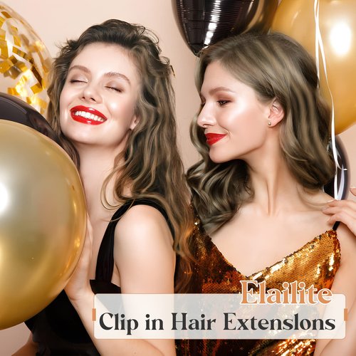 Elailite Clip in Human Hair Extensions, 125g 16 Inch 7pcs #16P22 Light Blonde Highlighted Golden Blonde 100 Real Human Hair, Double Weft Soft Natural Straight Brazilian Remy Human Hair for Women