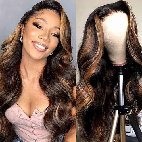 HANGFIRST 13x6 Ombre Lace Front Wig Human Hair 1B/30 Highlight 180% Density Body Wave Brazilian Virgin Human Hair Wigs for Women Pre Plucked with Baby Hair 20Inch