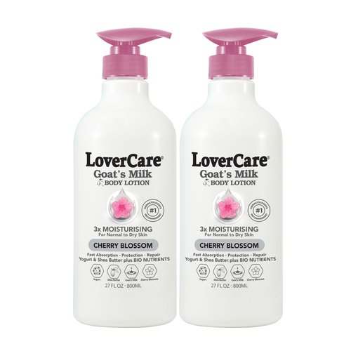 Lovercare Goat Milk Body Lotion for Dry Skin Cherry Blossom 27.05oz (800ml) - 2-PACK