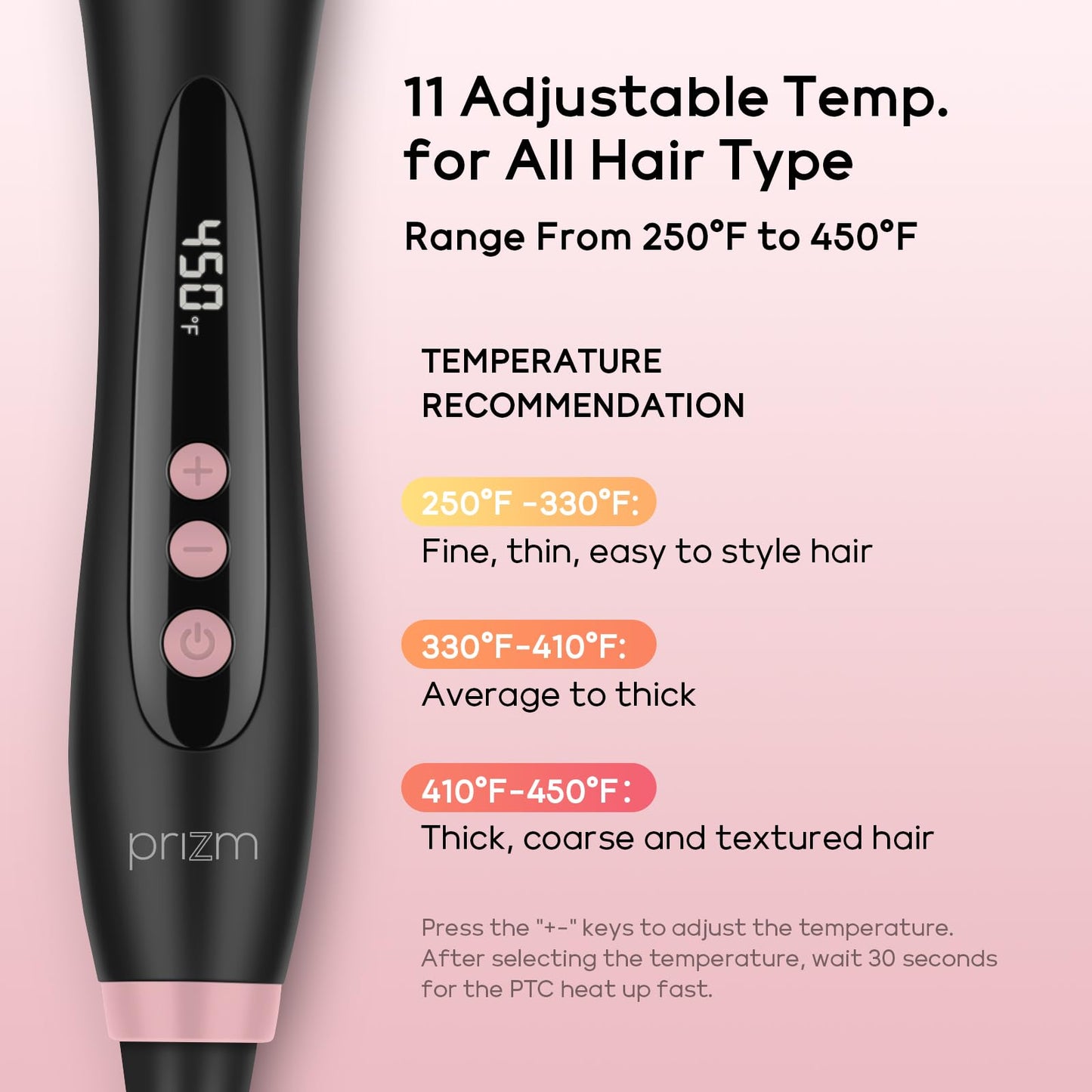 Prizm Pro Clamp Curling Iron Set,5 Interchangeable Barrel Curling Wand,Hair Wand 11 LCD Adjustable Temp,0.6 to 1.25 Inch,Bubble Wand,Tapered Curling Iron Travel Dual Voltage Rose Pink