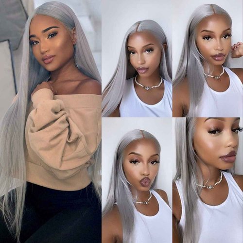 Mscathy 200% Grey Human Hair Wigs Straight 13×4 UHD Transparent Pre Plucked Pre Cut Gray Lace Front Wig Virgin Human Hair Glueless Lace Front Wigs for Women 18 Inch