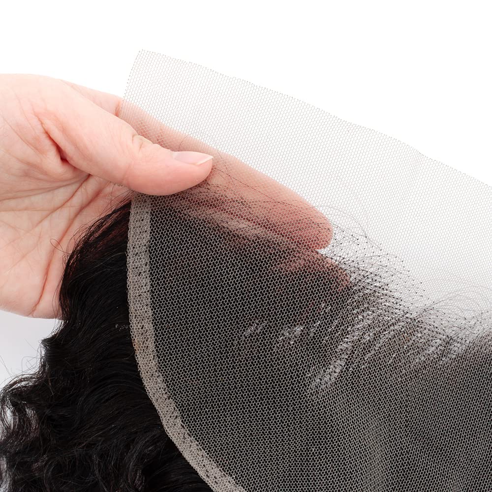 13x4 Lace Frontal Closure Deep Wave Regular HD Lace, 200% Density, 100% Brazilian Virgin Human Hair Ear to Ear HD Lace Frontal Pre Plucked with Baby Hair Natural Black Color 24 Inch