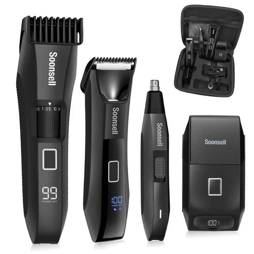 Soonsell Manscape Beard Trimmer for Men,Ball Shaver,Nose Hair Clippers,Electric Razor,Hair Clippers for Men,4 IN1 Men's Grooming Kit,LED Display,Waterproof,Wet/Dry Trimmer