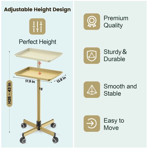 Salon Tray for Hair Stylist - Tattoo Tray Cart With Wheels, Rolling Trolley