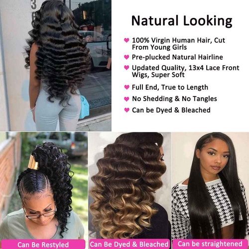 Bworto Lace Front Wigs for Black Women Human Hair Pre Plucked Loose Deep Wave 13x4 Lace Frontal Wigs Human Hair Loose Deep Curly Lace Front Wig Human Hair 26 Inch