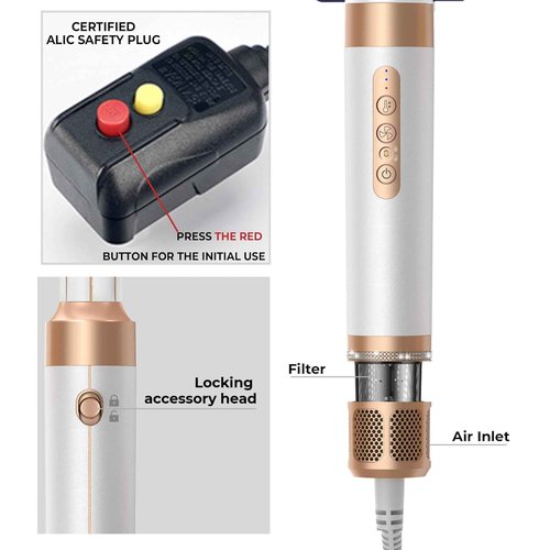 Blow Dryer Brush 7 in ONE，Autowrap Curling Wand, 110,000 RPM High-Speed Negative Ionic Hair Dryer with Diffuser Concentrator, Round Brush Blow Dryer Air Styler, Volumizing Hair Styling Tools