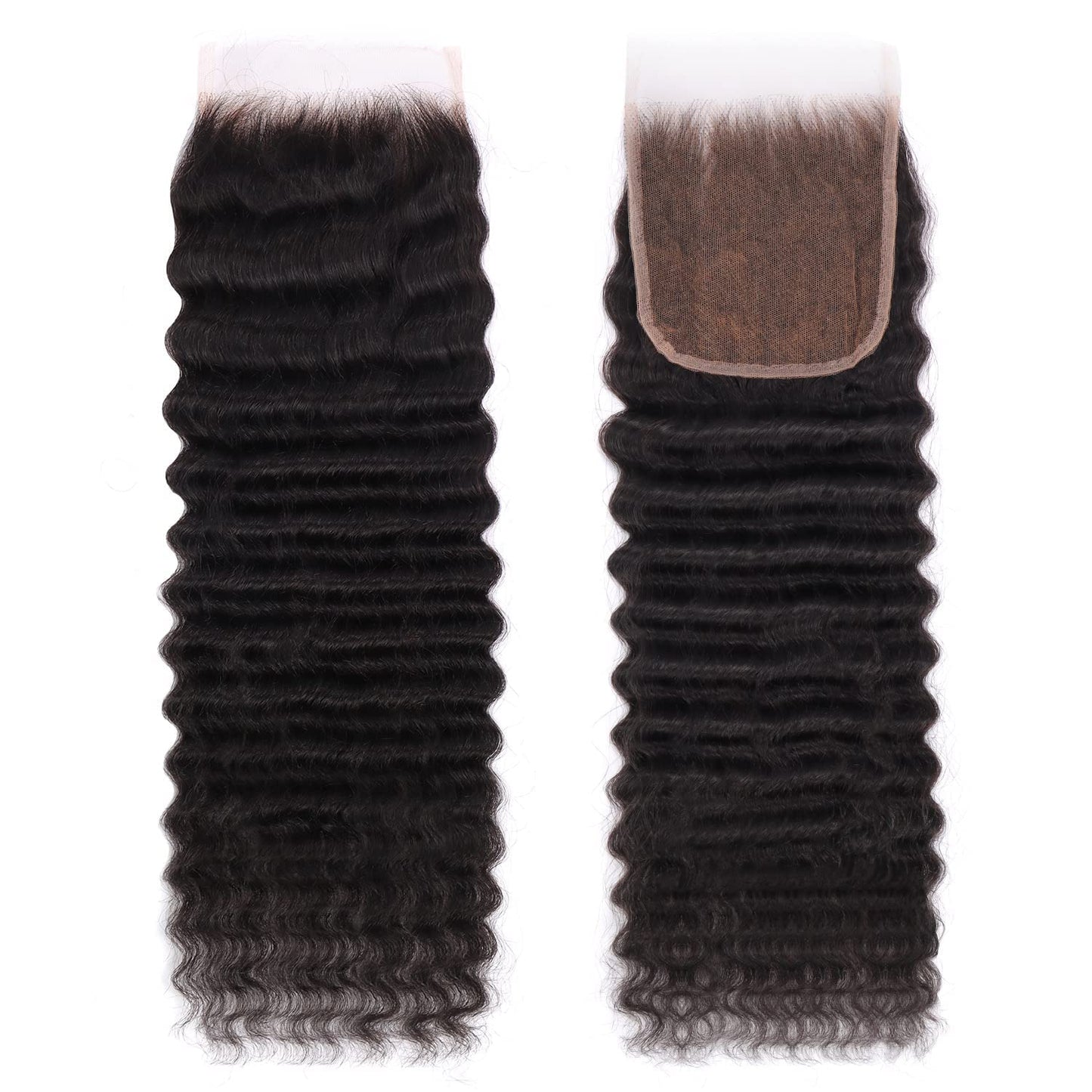 MY SHINY WIGS Real 5x5 HD Lace Closure Deep Wave Human Hair Closure Bleached Knots Pre Plucked Swiss Lace Closure Invisible Knots Natural Black 12 Inch