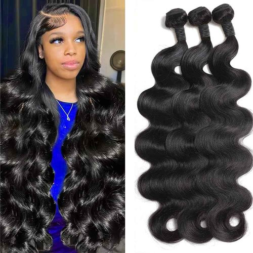 Body Wave Bundles Human Hair 16 18 20 Inch 100% Unprocessed 12A Brazilian Virgin Raw Bundles Human Hair 3 Quick Weave Glossy Hair for Black Women Hair Extensions Real Natural Color