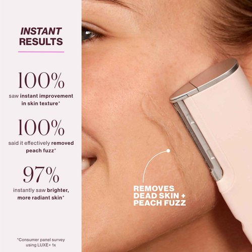 DERMAFLASH LUXE+ Sonic Dermaplaning Tool for Face Peach Fuzz Removal, Anti-Aging and Exfoliation, Icy Pink