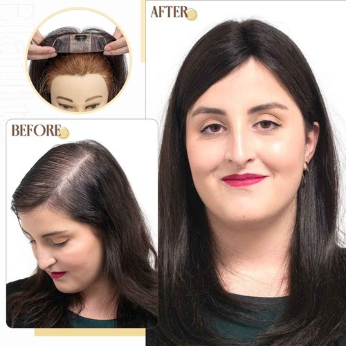 Elailite Human Hair Toppers for Women Real Human Hair Thin 4.7"x3.9" Silk Base Clip in Remy Hairpieces 8 Inch Sandy Blonde mix Bleach Blonde