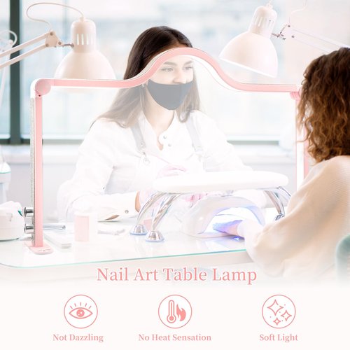 YINGJEE Half Moon Light for Nail Desk, 34.5In Foldable Professional Led Light, 3000-6000K Dimmable Nail Tech Lamp for Manicure, Lash Eyelash Extension, Tattoo, Eyebrows (Pink)