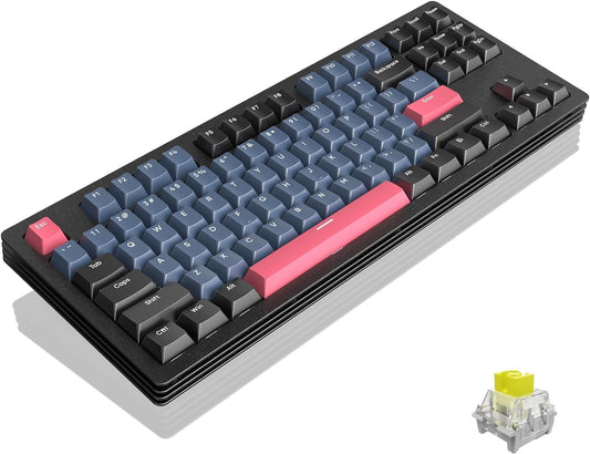 AKC087 Wireless Mechanical Keyboard, 87 Keys Compact TKL Gaming Keyboard, BT5.0/2.4G/Wired 75% Keyboard, RGB Hot Swappable Mechanical Keyboard OEM Profile Yellow Switch for Windows Mac Laptop