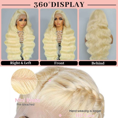 Quiport 613 Lace Front Wig Human Hair 210 Density Blonde Wig Human Hair 613 HD Lace Frontal Wig 13x6 Body Wave HD Lace Front Wigs Human Hair Pre Plucked Glueless Wigs 24 Inch