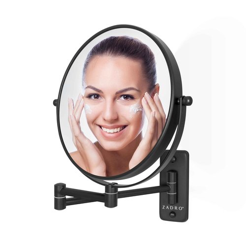 Zadro 7" Wall Mounted Wardrobe, Vanity Makeup Mirror with Magnification & Extending Arm (Large | 12.25" x 12" | 8X/1X, Black)