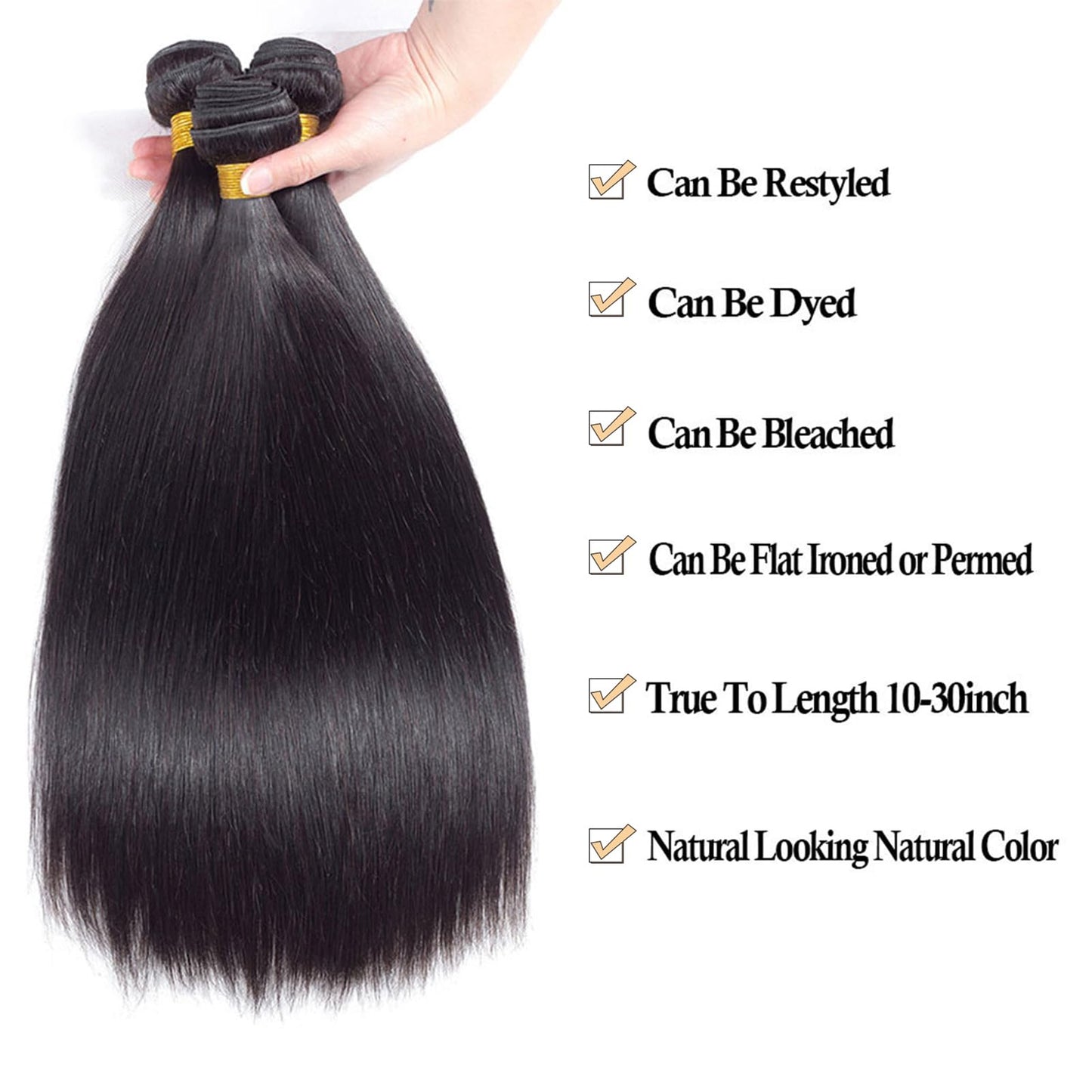 12A Brazilian Straight Bundles Human Hair 16" 18" 20" 300g 100% Unprocessed Virgin Straight Human Hair Bundles Double Weft Quick Weave Hair 3 Bundles Deals Natural Color