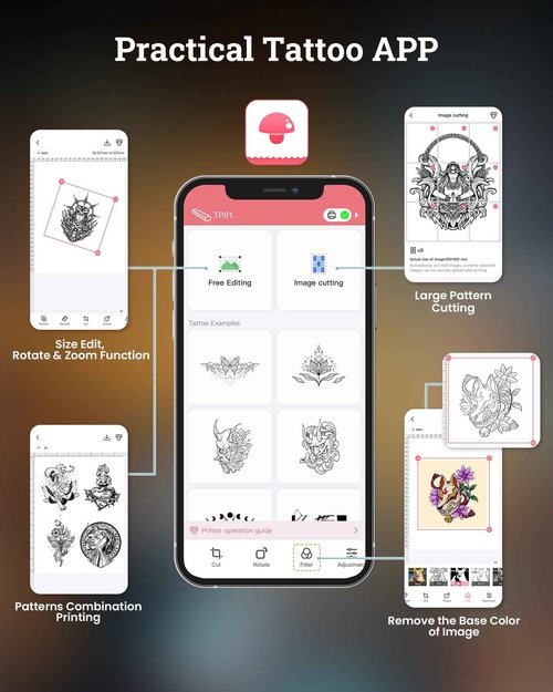 Itari TP81 Tattoo Stencil Printer Bluetooth - 2025 New Tattoo Kit Machine with 10pcs Tattoo Transfer Papers for Tattooing Thermal Tattoo Printer Tattoo Supplies for Tattoo Artists, Black