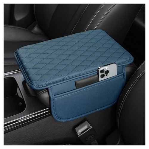Upgraded Car Center Console Cover,Microfiber Leather Car Armrest Cover Cushion with 2 Storage Bags,Universal Car Armrest Storage Box Interior Accessories for Most Cars (Blue)