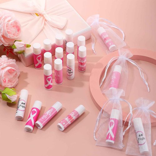 Fumete 100 Sets Breast Cancer Awareness Accessories Gifts Lip Balm Bulks Pink Ribbon Breast Cancer Awareness Items Decorations Natural Ingredients Survivor Gifts Items for Girl Women