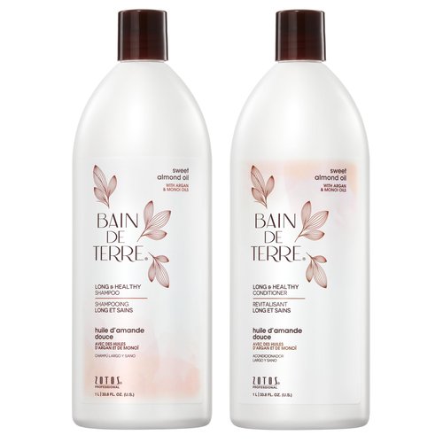Bain de Terre Long & Healthy Shampoo and Conditioner Set | Sweet Almond Oil | Fortifies & Strengthens Long, Growing Hair | Paraben Free | Color-Safe | 33.8 Fl Oz