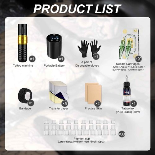 Tattoo Gun,Solong Tattoo Gun Kit Professional 2 Batteries 7 Strokes Wireless Tattoo Kit 6500Rpm Brushless Motor Digital LED Display Tattoo Machine with 20Pcs Tattoo Needles for Artists SL-TK0002-9
