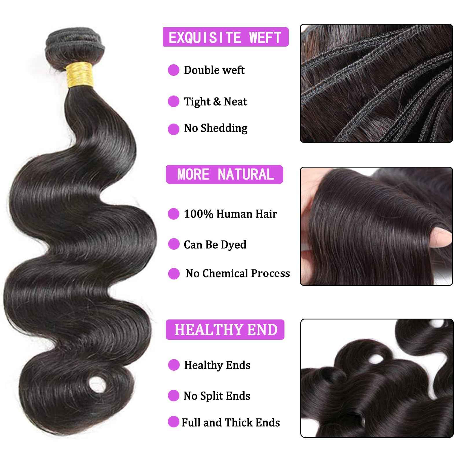 Human Hair Bundles with Closure Body Wave 3 Bundles with Closure(18 20 22+16) Unprocessed Brazilian Human Hair Bundles with 4x4 Lace Closure