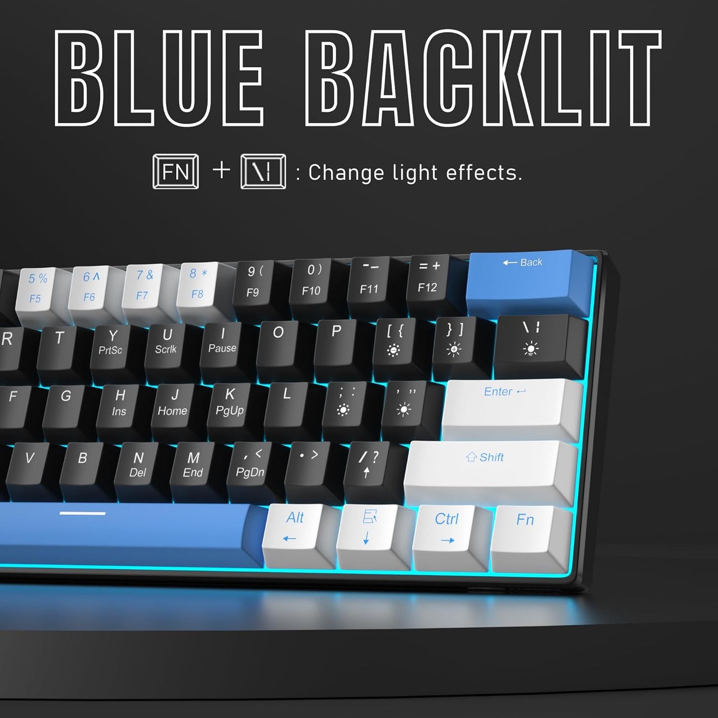 60% Mechanical Gaming Keyboard, White Gaming Keyboard with Red Switches, Detachable Type-C Cable Mini Keyboard with Blue LED Light for/PC/Laptop
