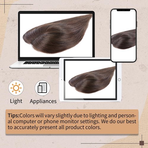 YWGYWG Hair Toppers for Women Real Human Hair, 4x4.8 Inch Upgrade Basement 360° Cover 3D Clip in Hairpieces for Women with Thinning hair, 14 Inch 2# Dark Brown