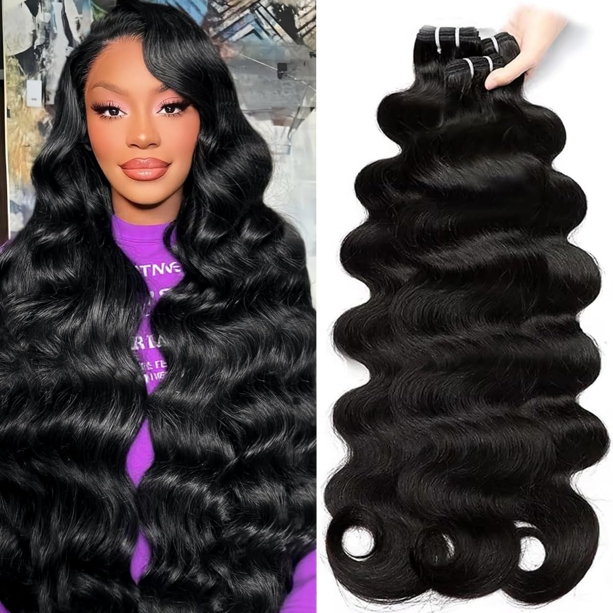 12A Human Hair Bundles 18 20 22 Inch 3 Bundles Human Hair Body Wave 100% Unprocessed Brazilian Virgin Hair Quick Weave Extensions Natural Black