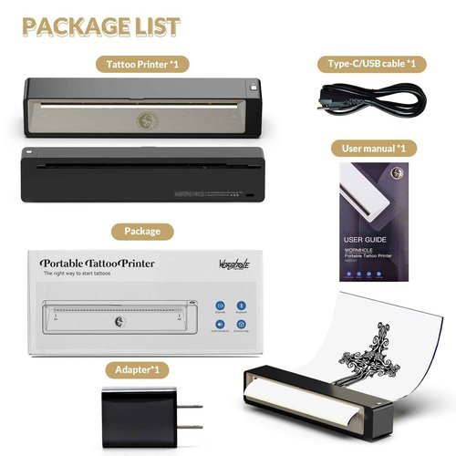 Wormhole Tattoo Stencil Printer, Wireless Bluetooth Tattoo Printer with 2500mAh Battery, Portable Tattoo Thermal Copier Machine Compatible with Smartphones & PC N202007