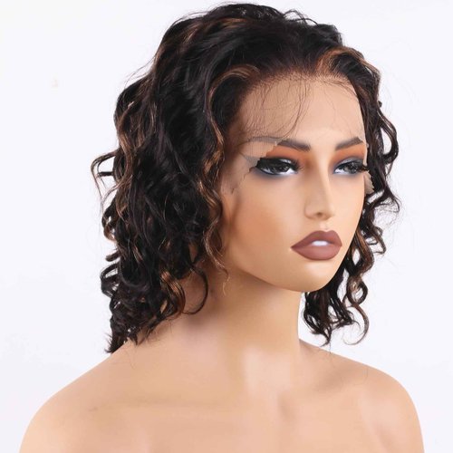 ManeMajesty 13x6 Lace Front Wigs Human Hair Balayage Highlight Ombre Body Wave Lace Front Wigs Human Hair Pre Plucked 180% Density HD Lace Glueless Wigs for Black Women 12 Inch FS1B/30