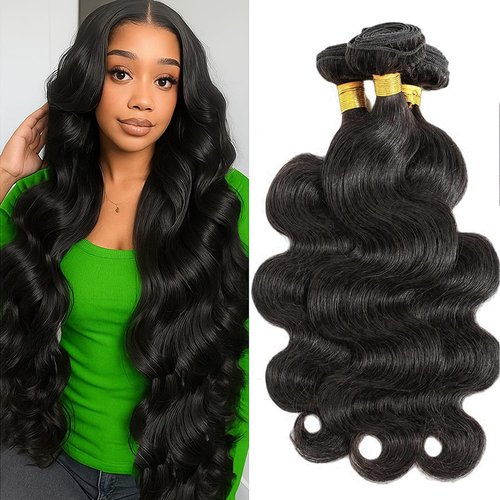 Human Hair Bundles 12 14 16 Inch 12A Body Wave Bundles Human Hair 100% Unprocessed Brazilian Virgin Hair 3 Bundles Double Weft Hair Extensions for Black Women Natural Black