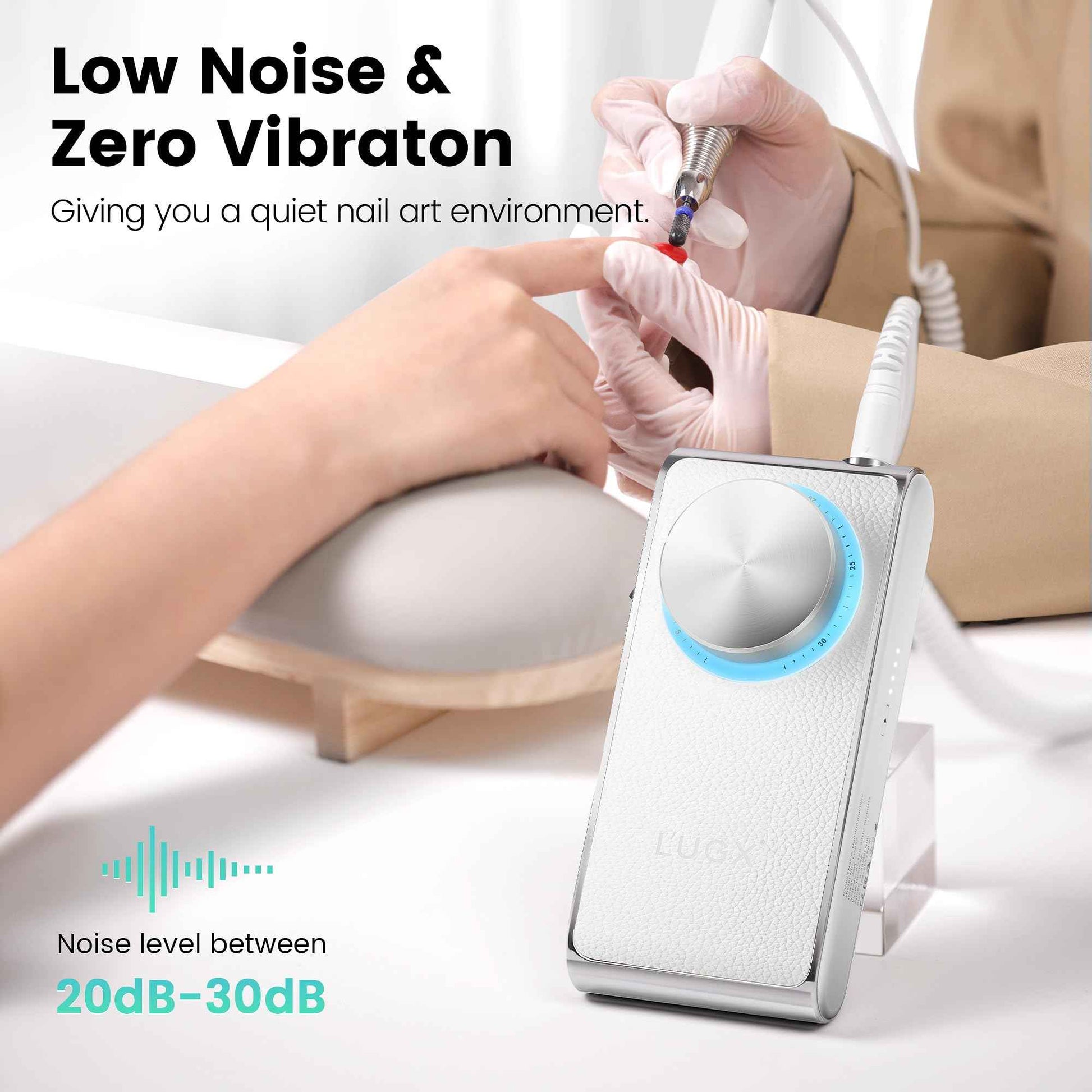 L'UGX Professional Nail Drill 30000RPM, Cordless Rechargeable Electric Nail File for Acrylic Nails Gel Polishing, Efile Nail Kit for Manicure Pedicure, Low Noise Low Vibration, 7Pcs Drill Bits, White