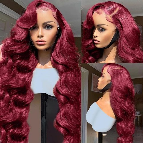 Cikana Body Wave 99j Burgundy 13x4 Lace Front Wig Human Hair 180% Density Glueless Burgundy Red Wigs Human Hair 99j Body Wave Wigs for Women 24 Inch