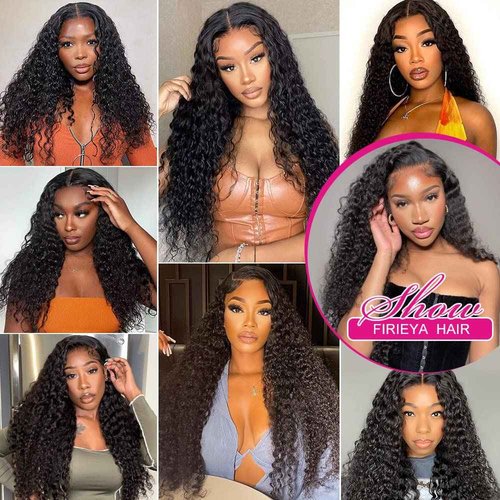 FIRIEYA Deep Wave Lace Front Wigs Human Hair Wigs for Black Women 180% Density 4X4 HD Transparent Lace Closure Human Hair Wigs for Black Women Glueless with Baby Hair Natural Color(22 Inch)