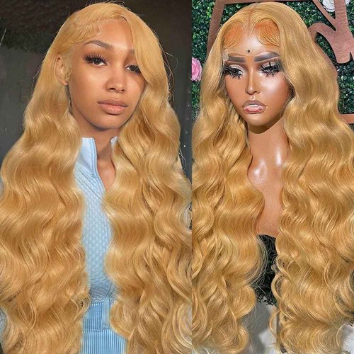 zamsta Honey Blonde Wig Human Hair 13x6 Body Wave HD Lace Front Wigs Human Hair Pre Plucked 180% Density Honey Blonde Lace Frontal Wigs 27# Blonde Colored Wig Human Hair 28 Inch