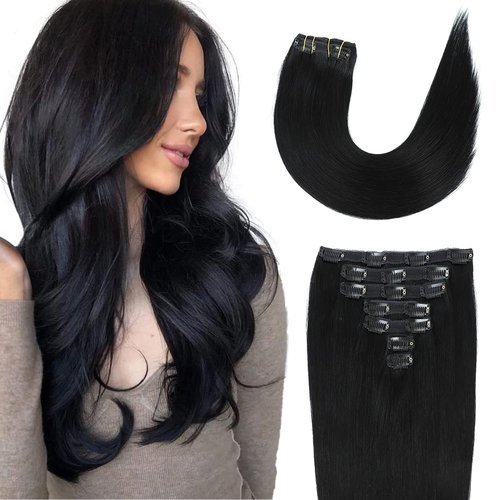 Clip in Hair Extensions Real Human Hair 22Inch 120g/set Straight Human Hair Clip in Extensions 7pcs Thick Remy Brazilian Human Hair Clip ins for Women Jet Black Color