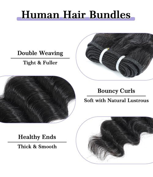 FASHION PLUS Raw Human Hair Bundles, Loose Deep Wave Bundles Human Hair 16 Inch Loose Wave Bundles Human Hair Real Raw Bundles Thick and Soft, Triple Lifespan 1 Bundle