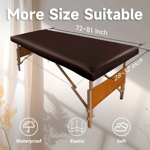 WUSOUPU PU Leather Cover for Massage Table Wipeable Massage Bed Protector Cover Made of 4-Ways Elastic 100% Waterproof Material, Machine Washable, Fit Rectangular Tables 28-32" Wide (Coffee)