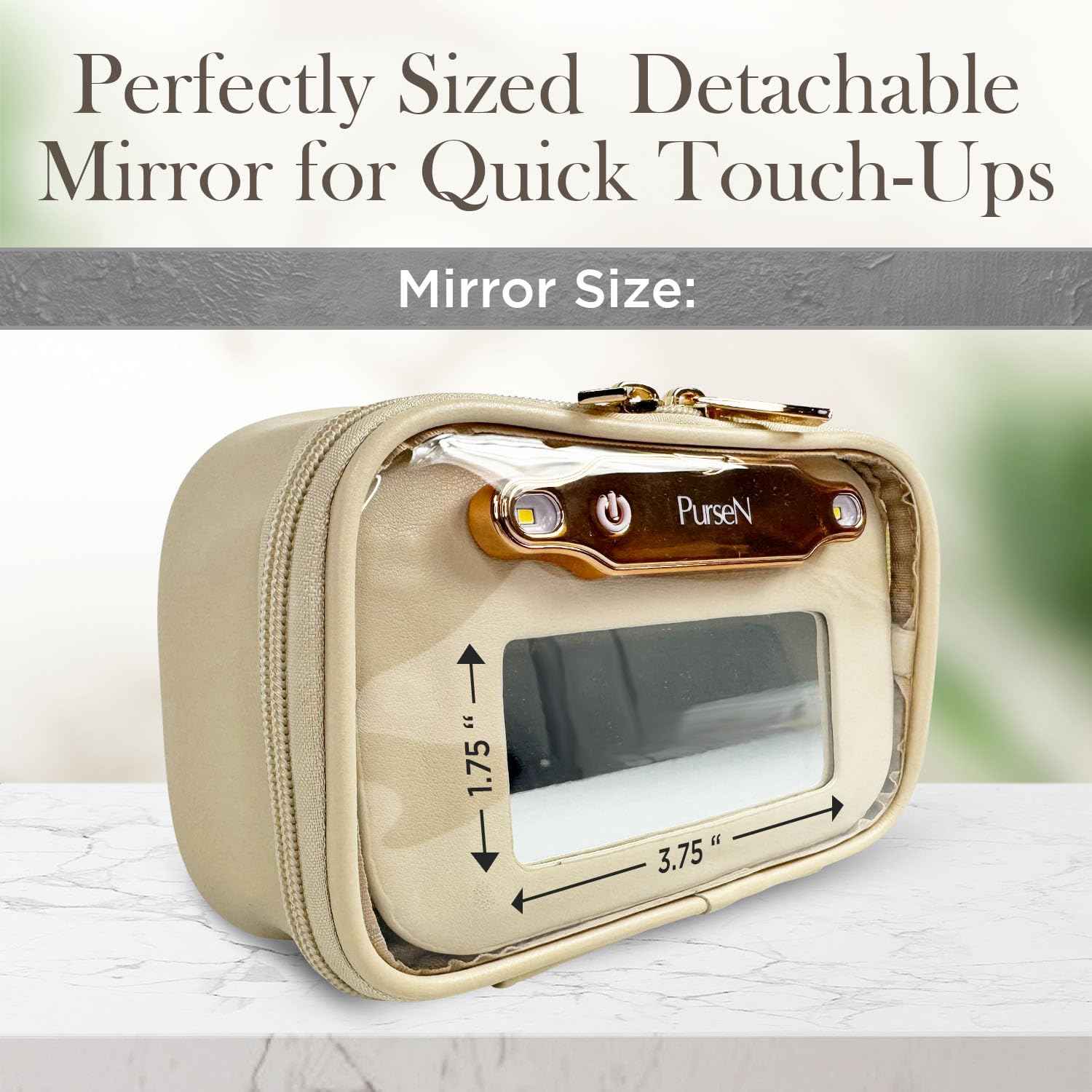 OFT 2024 LITTMINI Lighted Mirror Case - Small Makeup Bag with Detachable Mirror & Multiple Pouches for Organization - Vegan Leather, Mini Makeup Bag Ideal for Travel & Everyday Essentials (Latte)