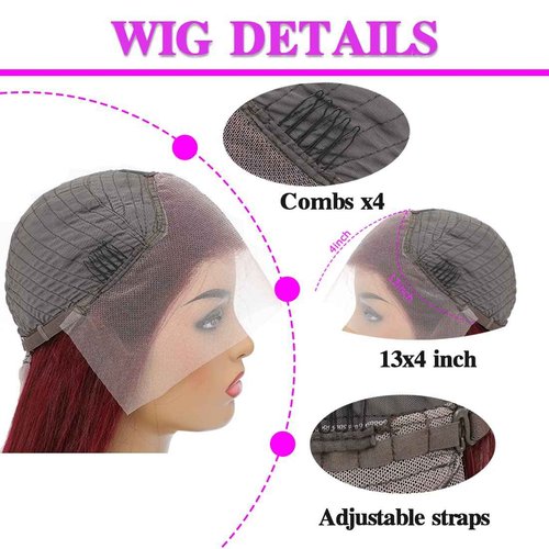 ULRICA 99J Burgundy Lace Front Wigs Human Hair Wigs for Black Women 26 Inch 13x4 HD Lace Burgundy Wig Human Hair Pre Plucked Red Lace Front Wigs 180% Density Straight Burgundy Wig