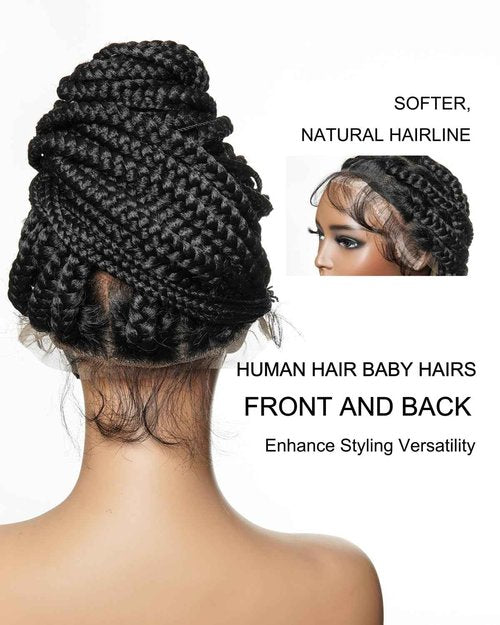 JALIZA 36" Knotless Jumbo Box Braided Wig for Black Women – 24 Strands, 360° Swiss HD Full Lace, Human Baby Hair, Lightweight Synthetic Braids