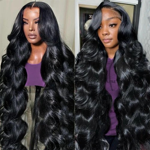 VXCVAE 24 Inch 13x6 Lace Front Wigs Human Hair Pre Plucked 220% Density Body Wave HD Lace Front Wigs Human Hair Natural Black Glueless Frontal Wig for Women