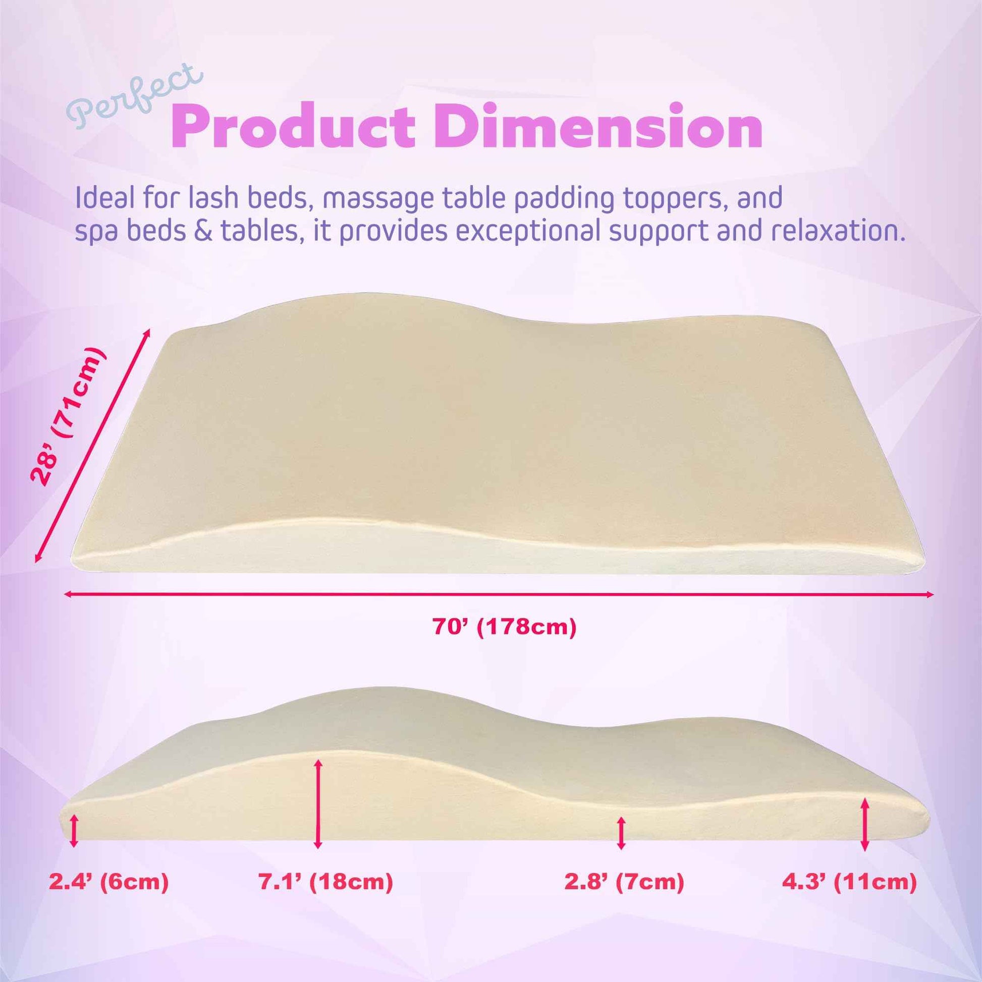 Lash Bed Topper – Ergonomic Memory Foam Pad with Plush Cover, Spa Table Cushion for Eyelash Tech, Salon Mattress for Beauty Beds, Compatible with Massage and Spa Setups – 28/70" (71/178 cm), Beige